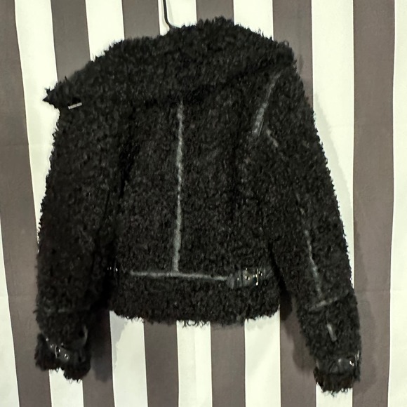 DH New York Palmer Teddy Bomber Jacket Leather Trim Full Zip Black Women's M - Picture 7 of 8